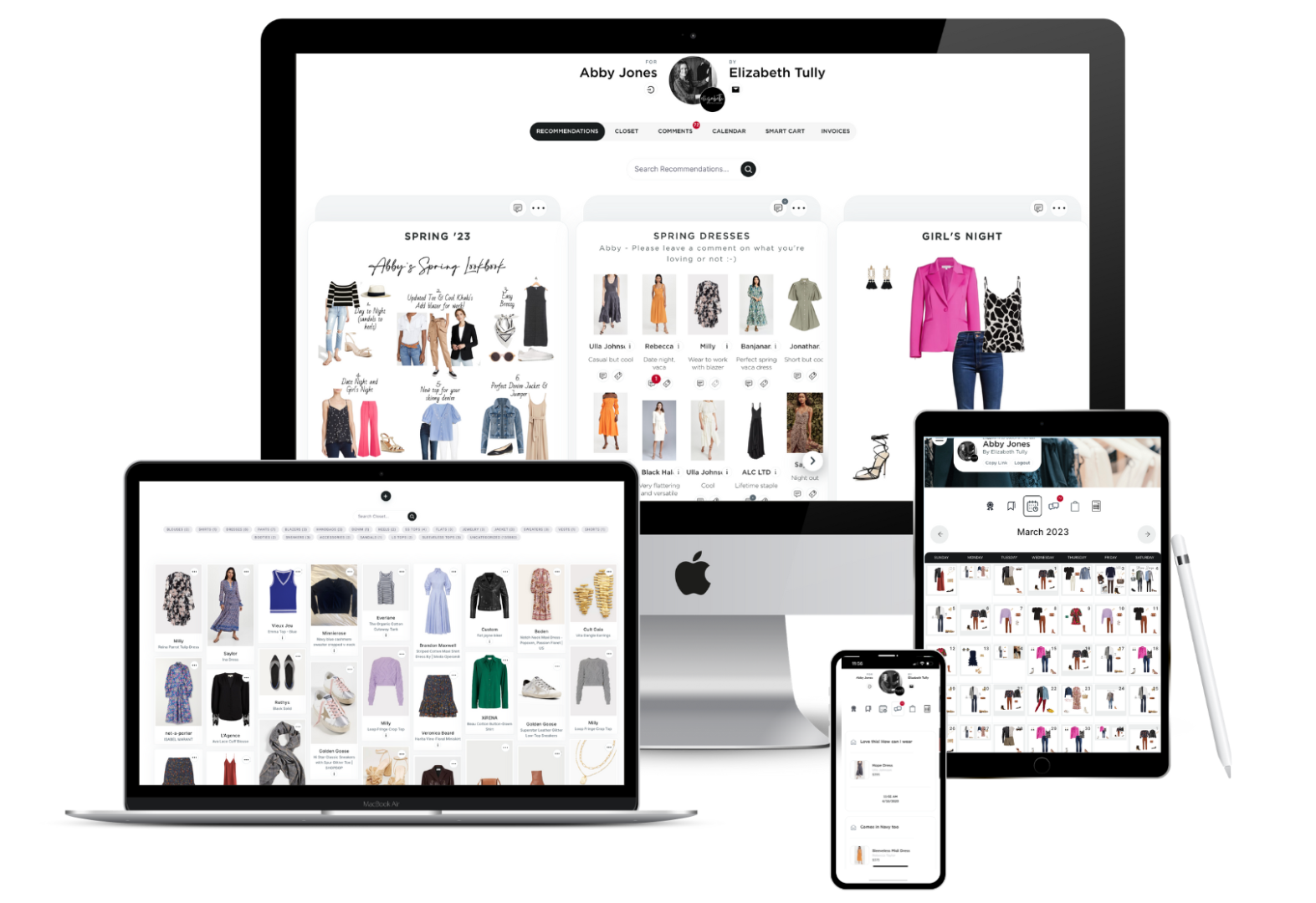 GoodPix on a laptop and a phone: a lookbook and a client’s closet